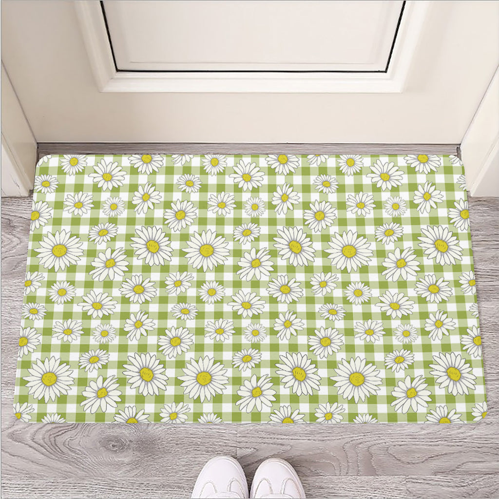 Green Tartan Daisy Pattern Print Rubber Doormat