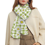 Green Tartan Daisy Pattern Print Scarf