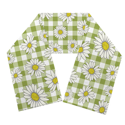 Green Tartan Daisy Pattern Print Scarf