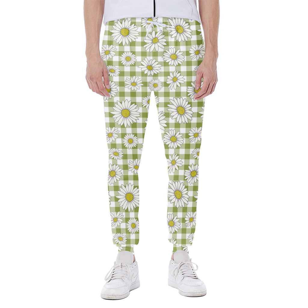 Green Tartan Daisy Pattern Print Scuba Joggers