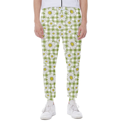 Green Tartan Daisy Pattern Print Scuba Joggers