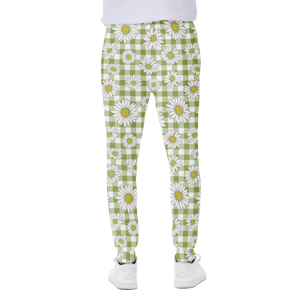 Green Tartan Daisy Pattern Print Scuba Joggers