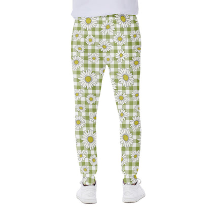 Green Tartan Daisy Pattern Print Scuba Joggers