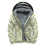 Green Tartan Daisy Pattern Print Sherpa Lined Zip Up Hoodie