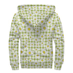 Green Tartan Daisy Pattern Print Sherpa Lined Zip Up Hoodie