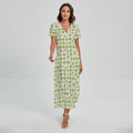 Green Tartan Daisy Pattern Print Short Sleeve Maxi Dress