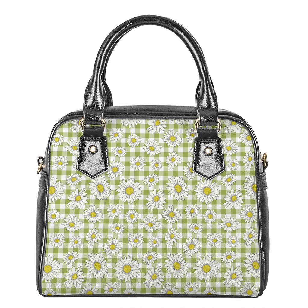 Green Tartan Daisy Pattern Print Shoulder Handbag