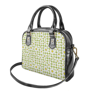 Green Tartan Daisy Pattern Print Shoulder Handbag