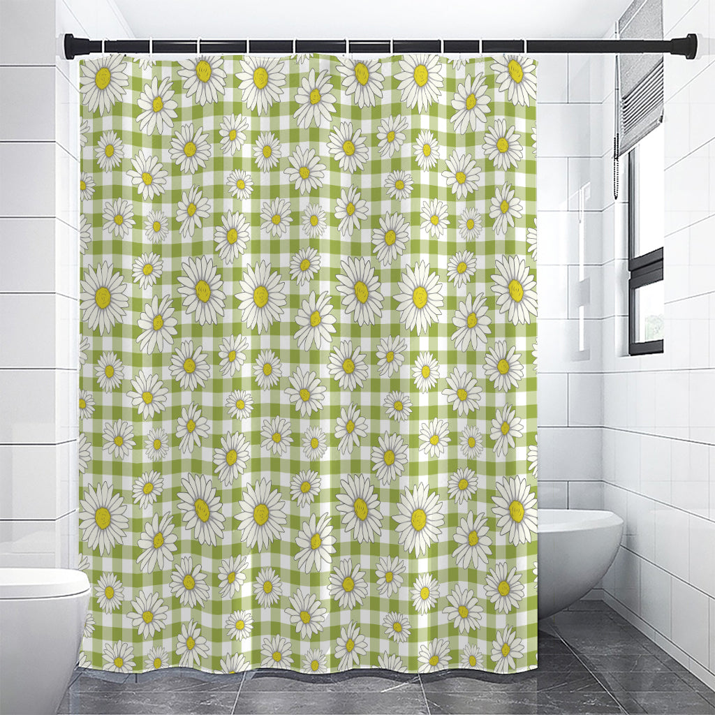 Green Tartan Daisy Pattern Print Shower Curtain