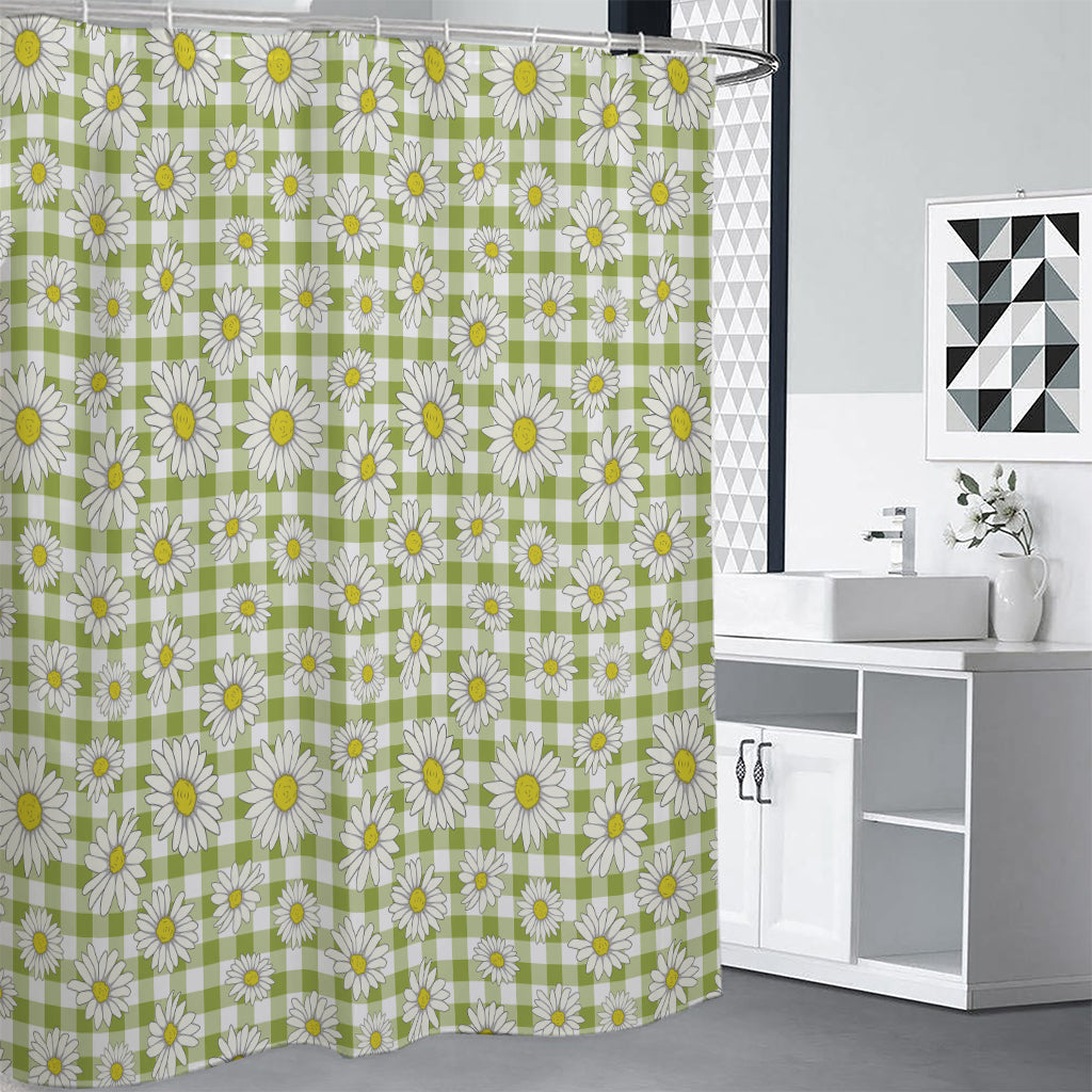 Green Tartan Daisy Pattern Print Shower Curtain