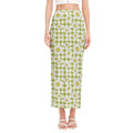Green Tartan Daisy Pattern Print Side Slit Maxi Skirt