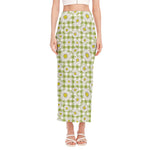 Green Tartan Daisy Pattern Print Side Slit Maxi Skirt