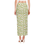 Green Tartan Daisy Pattern Print Side Slit Maxi Skirt