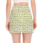 Green Tartan Daisy Pattern Print Side Slit Mini Skirt