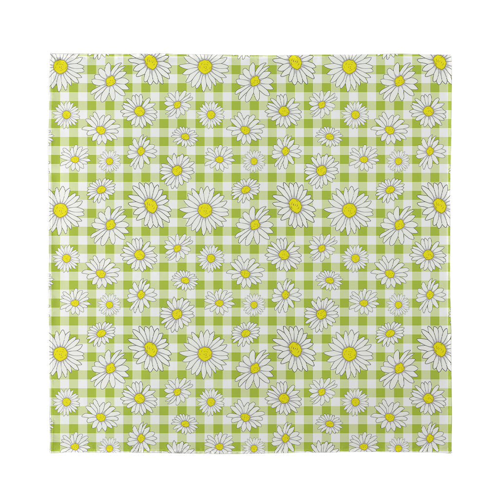 Green Tartan Daisy Pattern Print Silk Bandana