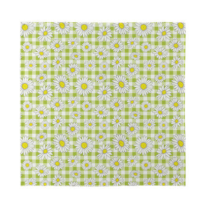 Green Tartan Daisy Pattern Print Silk Bandana