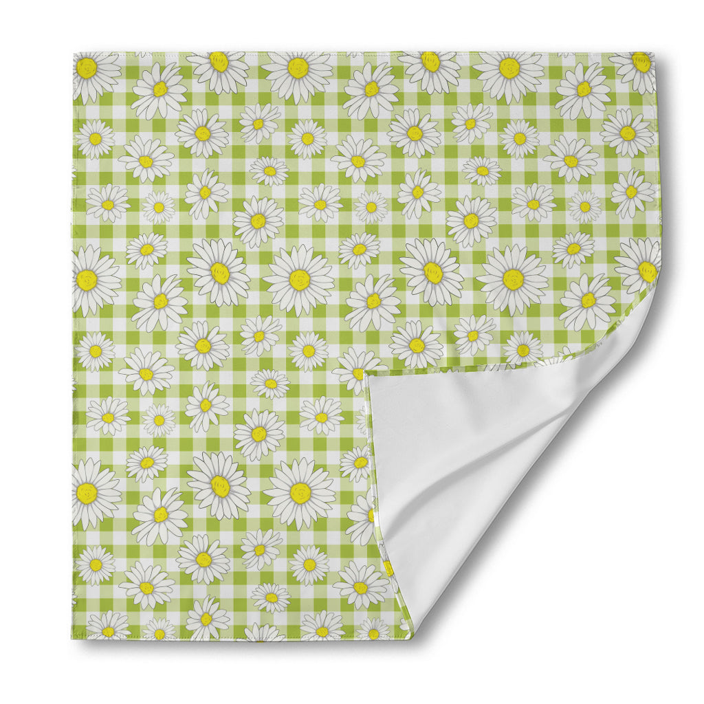 Green Tartan Daisy Pattern Print Silk Bandana