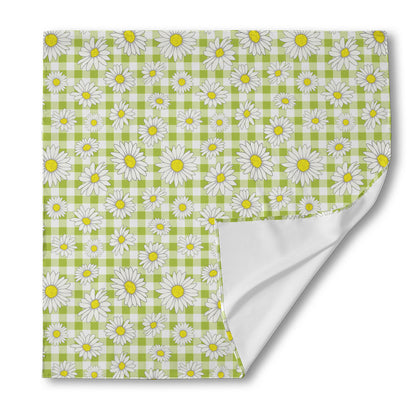 Green Tartan Daisy Pattern Print Silk Bandana