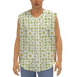Green Tartan Daisy Pattern Print Sleeveless Baseball Jersey