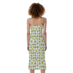 Green Tartan Daisy Pattern Print Slim Fit Midi Cami Dress