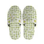 Green Tartan Daisy Pattern Print Slippers