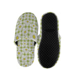 Green Tartan Daisy Pattern Print Slippers