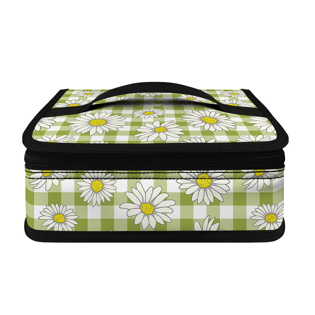 Green Tartan Daisy Pattern Print Small Lunch Bag