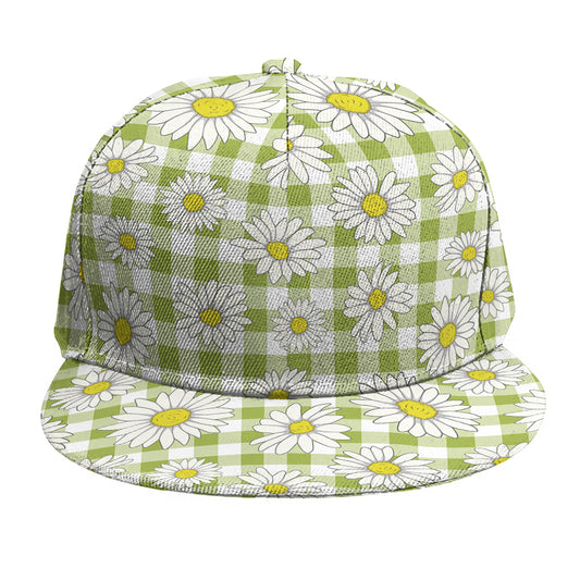 Green Tartan Daisy Pattern Print Snapback Cap