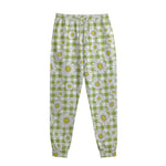 Green Tartan Daisy Pattern Print Sweatpants