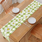 Green Tartan Daisy Pattern Print Table Runner