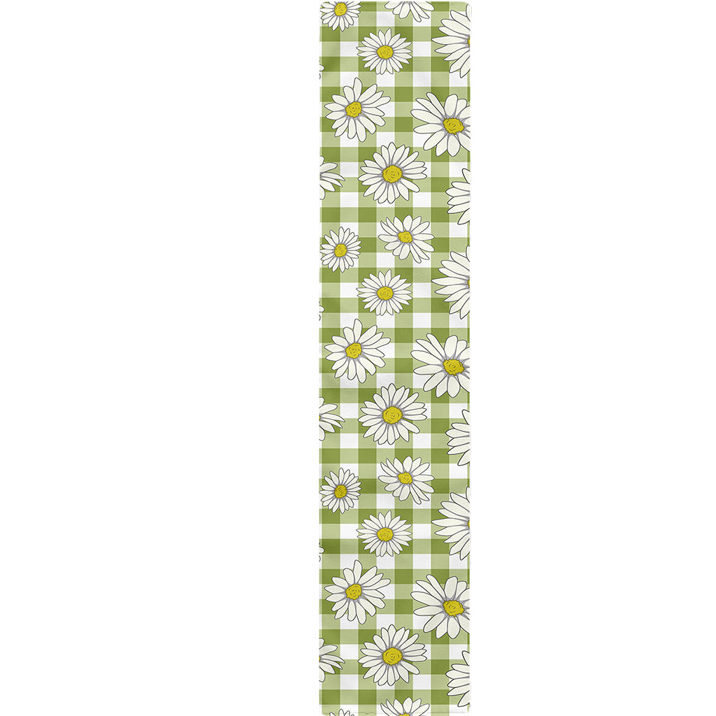 Green Tartan Daisy Pattern Print Table Runner