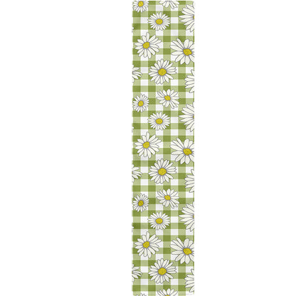 Green Tartan Daisy Pattern Print Table Runner