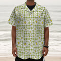 Green Tartan Daisy Pattern Print Textured Short Sleeve Shirt