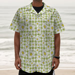 Green Tartan Daisy Pattern Print Textured Short Sleeve Shirt