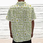 Green Tartan Daisy Pattern Print Textured Short Sleeve Shirt