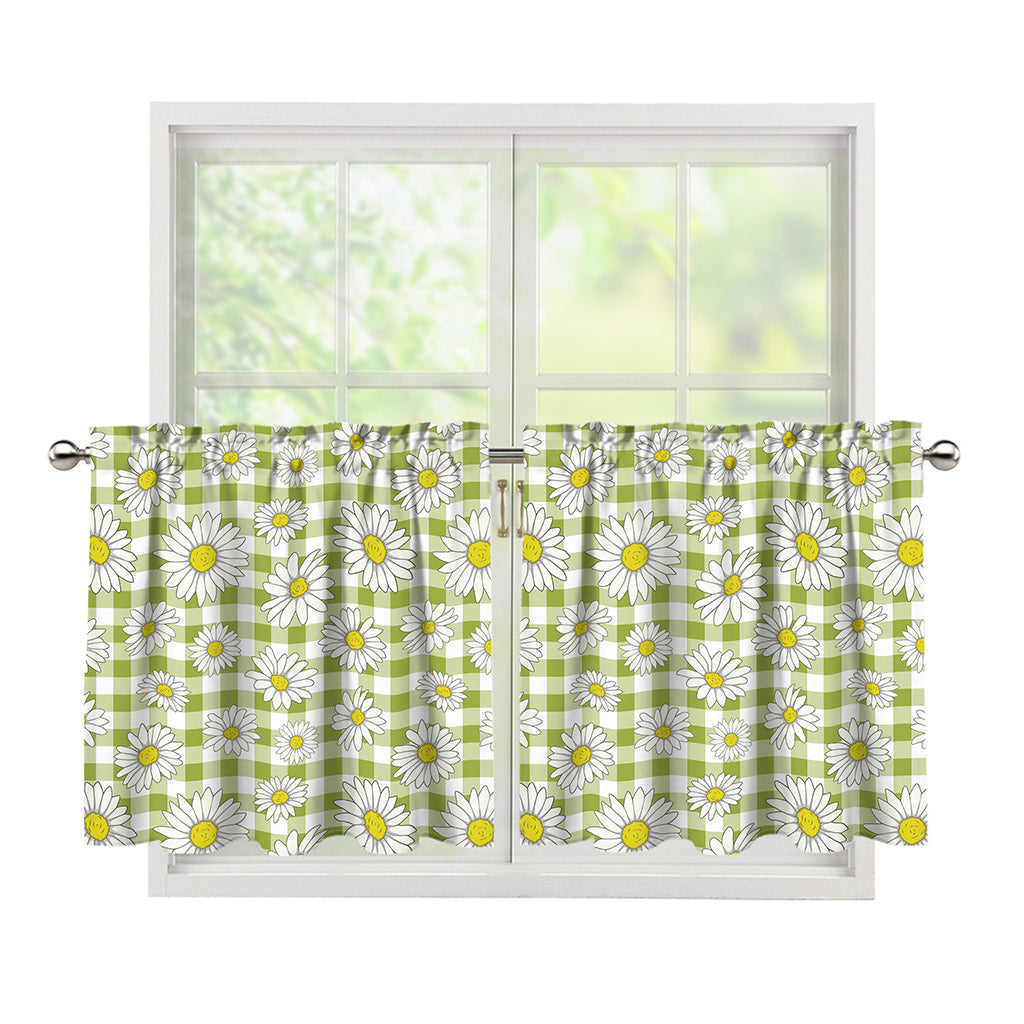 Green Tartan Daisy Pattern Print Tier Curtains