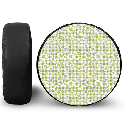 Green Tartan Daisy Pattern Print Tire Cover
