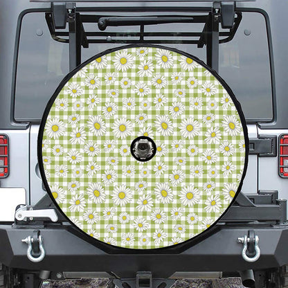 Green Tartan Daisy Pattern Print Tire Cover With Camera Hole