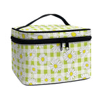 Green Tartan Daisy Pattern Print Travel Makeup Bag