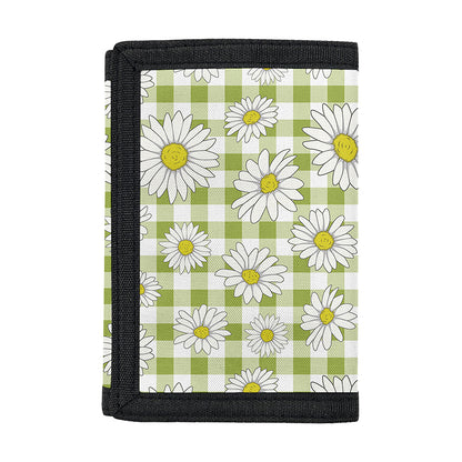 Green Tartan Daisy Pattern Print Trifold Wallet