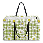 Green Tartan Daisy Pattern Print Utility Tote Bag