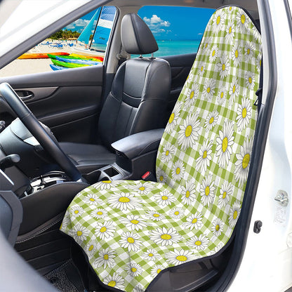 Green Tartan Daisy Pattern Print Waterproof Car Seat Cover