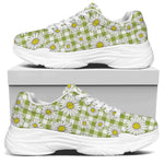 Green Tartan Daisy Pattern Print White Chunky Shoes