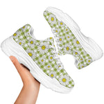 Green Tartan Daisy Pattern Print White Chunky Shoes