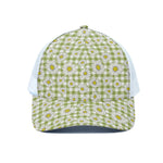 Green Tartan Daisy Pattern Print White Mesh Trucker Cap