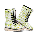 Green Tartan Daisy Pattern Print Winter Boots