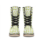 Green Tartan Daisy Pattern Print Winter Boots