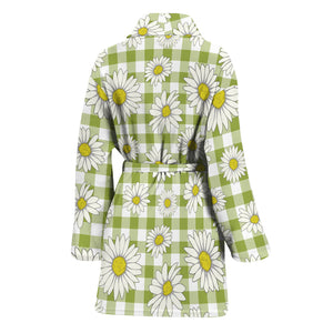 Green Tartan Daisy Pattern Print Women's Bathrobe