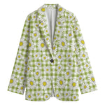 Green Tartan Daisy Pattern Print Women's Blazer