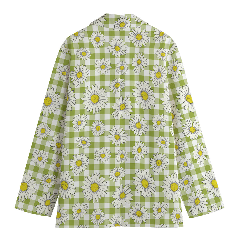 Green Tartan Daisy Pattern Print Women's Blazer